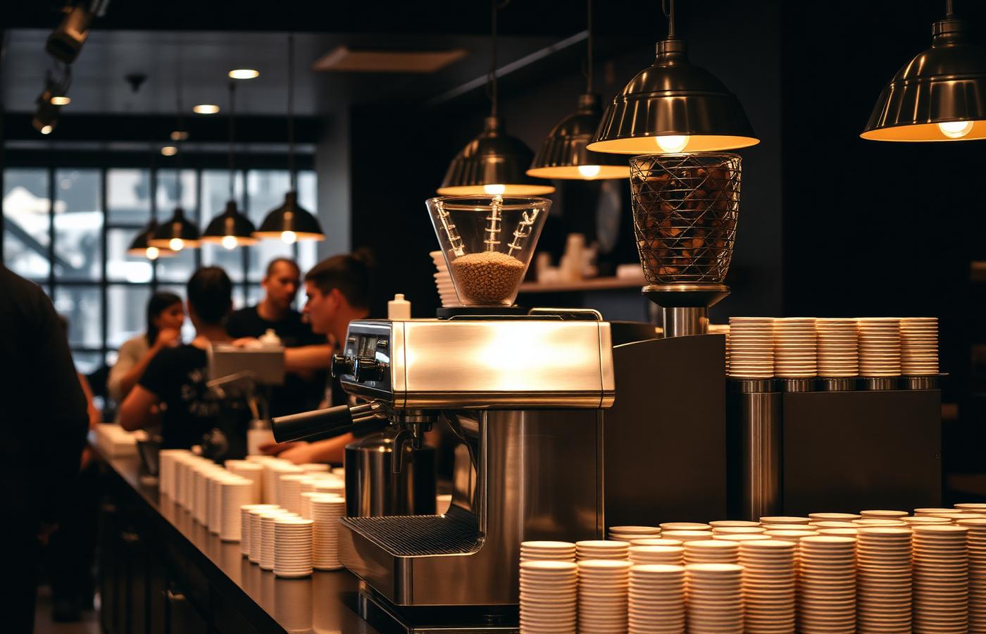 Commercial coffee service counter in a busy restaurant